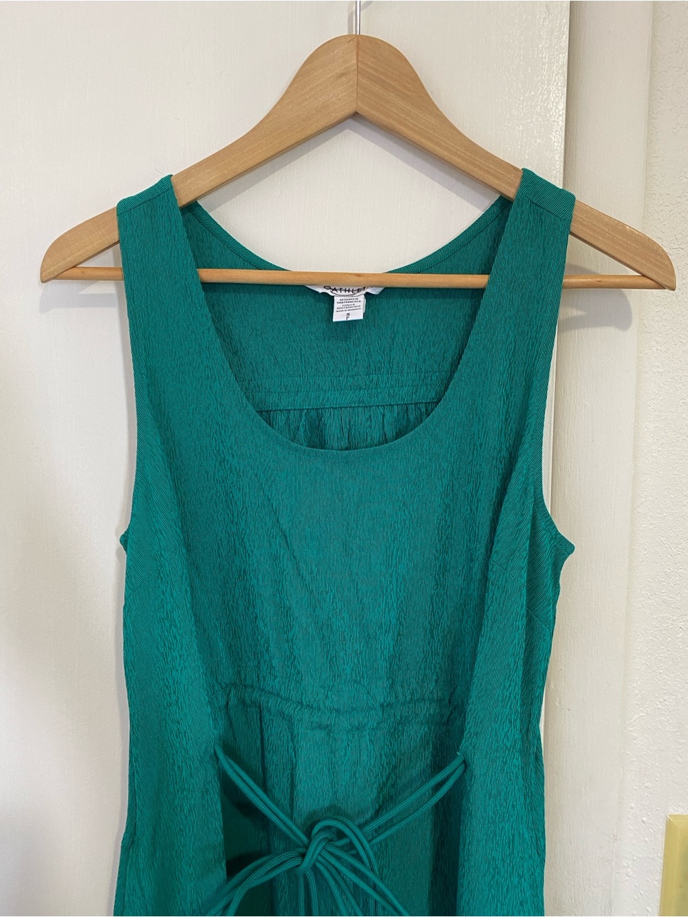 Athleta Women's Solid Emerald Green Echo Midi Dress Ruched Waist SP Casual - Picture 3 of 9